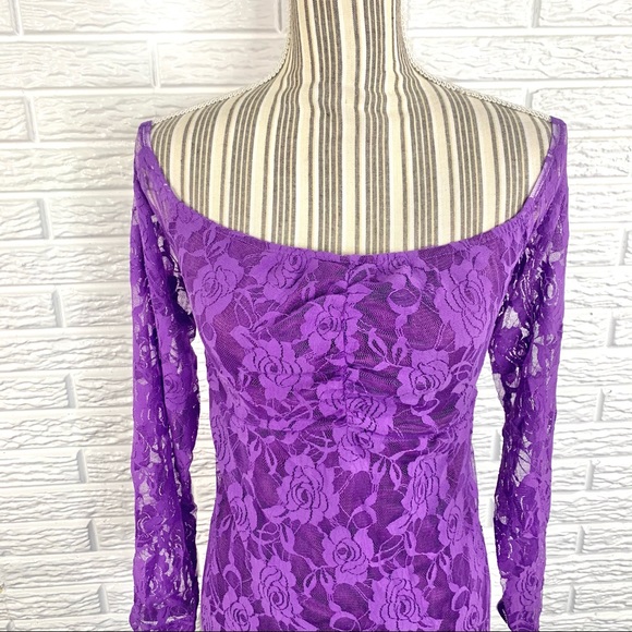 Purple Lace Off The Shoulder Maternity Maxi Dress - Picture 2 of 9